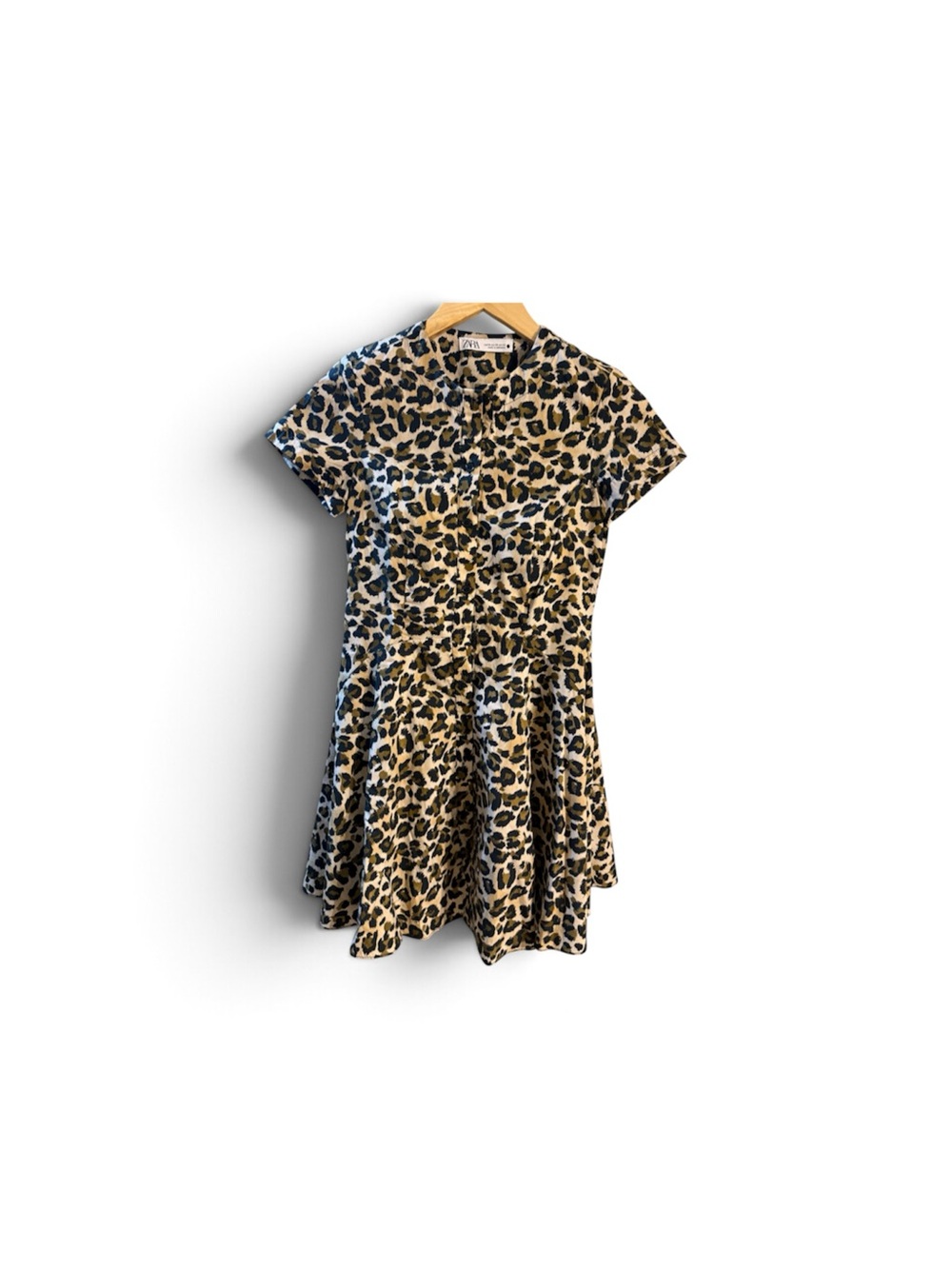 ZARA Leopard Print Short Sleeve Dress - Beige & Black